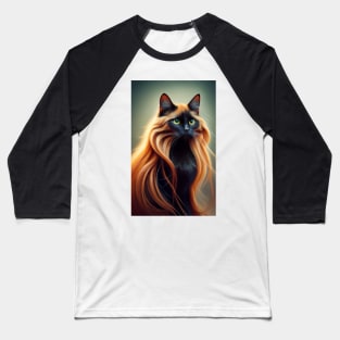 Cat with Long Blonde Hair Baseball T-Shirt